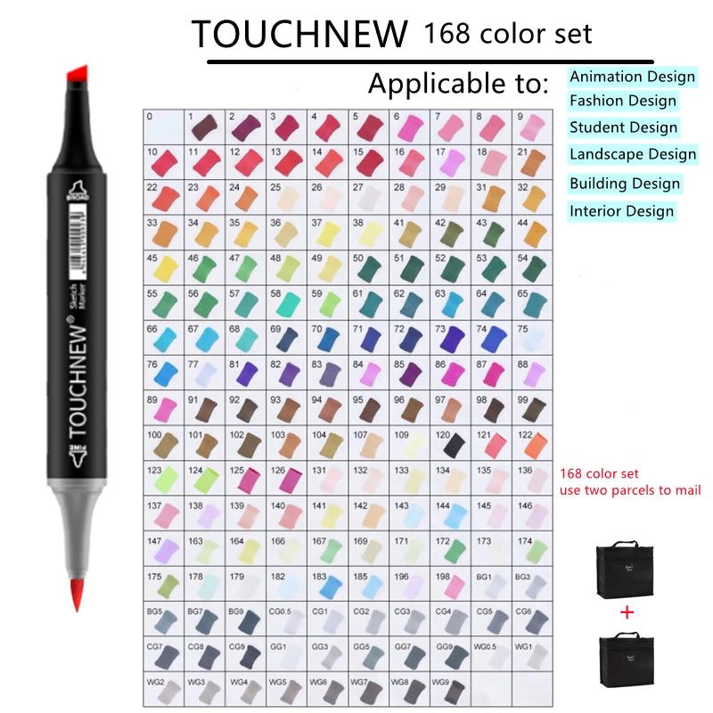 TOUCHNEW Marker 12/30/60/80/168 Colors Soft Brush Markers Pen