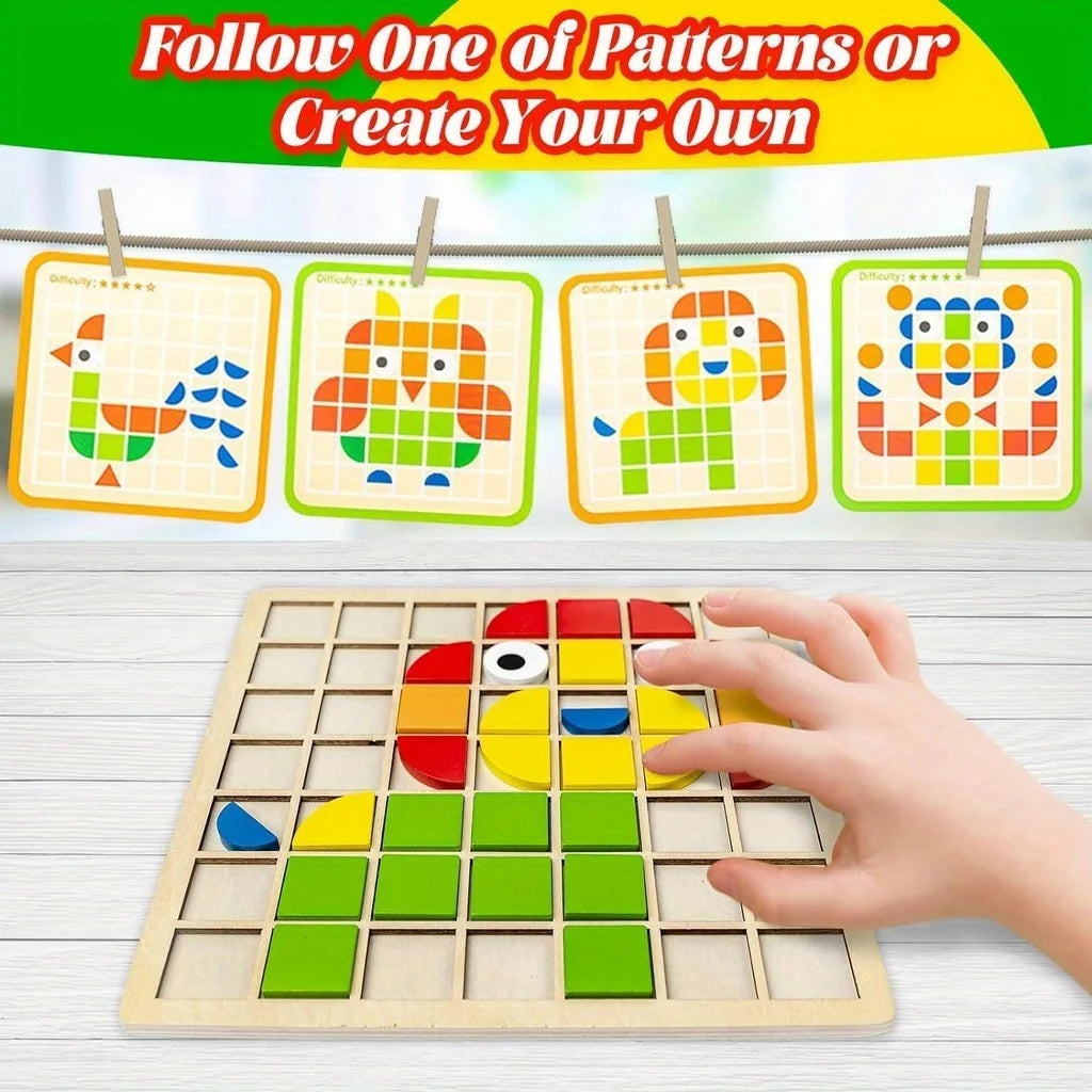 120Pcs Wooden Mosaic Puzzle Montessori Toy For Kids