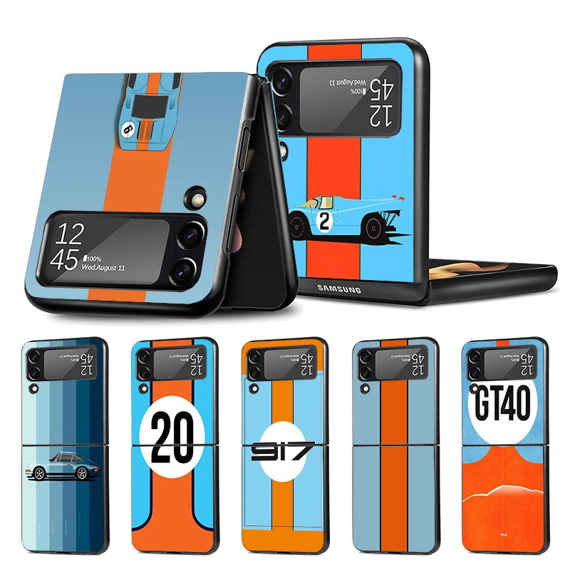 Car Blue Orange Stripe Z Flip Case