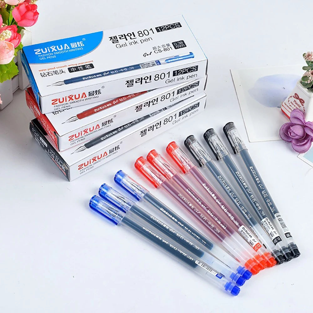 6pcs Large-capacity Ink Diamond Tip Gel Pen 0.38mm Black/Blue/Red Refill