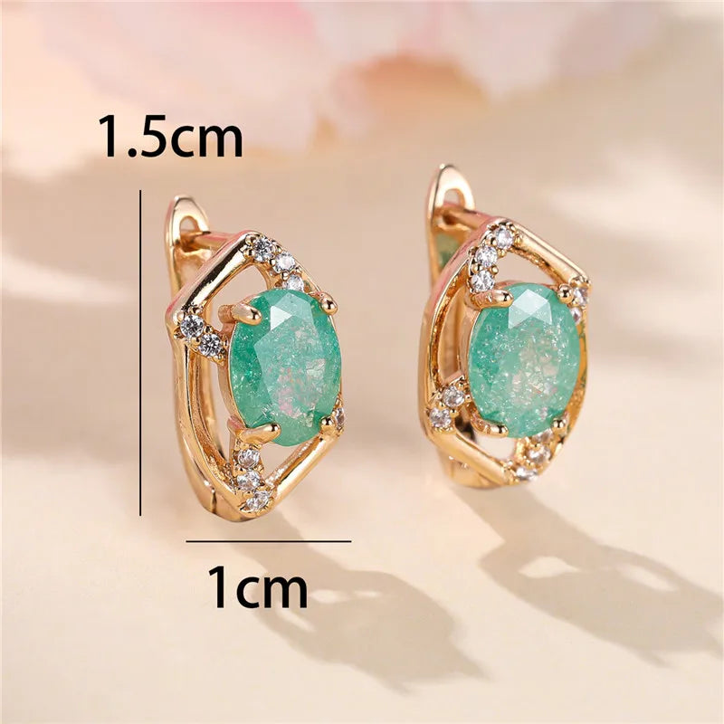Luxury Green Stone Clip Earrings
