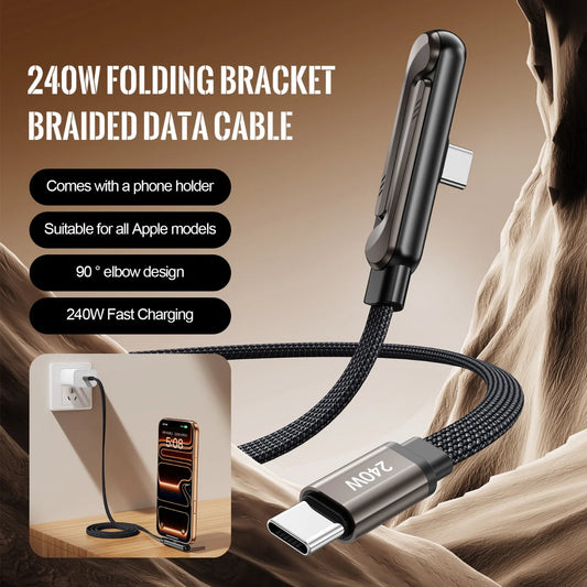 240W PD Fast Charging USB-C to USB-C Cable with Phone Stand