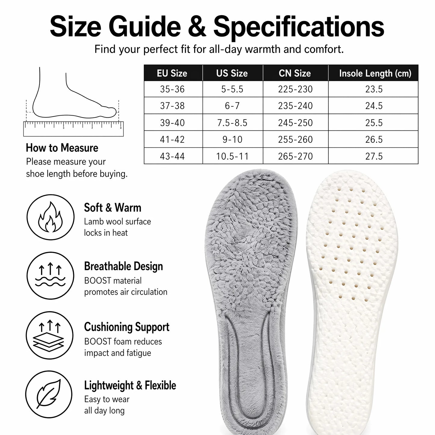 Warm Plush Winter Memory Foam Insoles