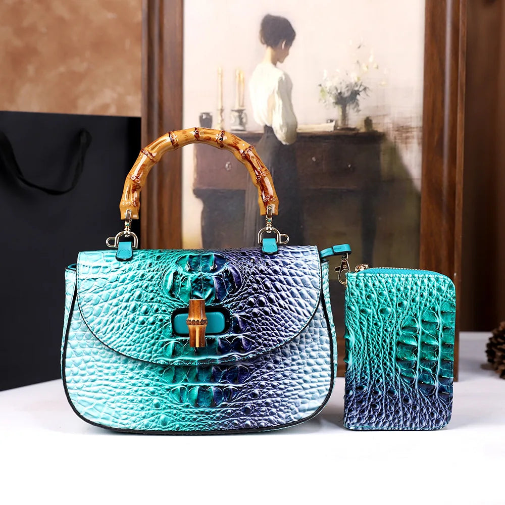 Crocodile Pattern Top Handle Handbag