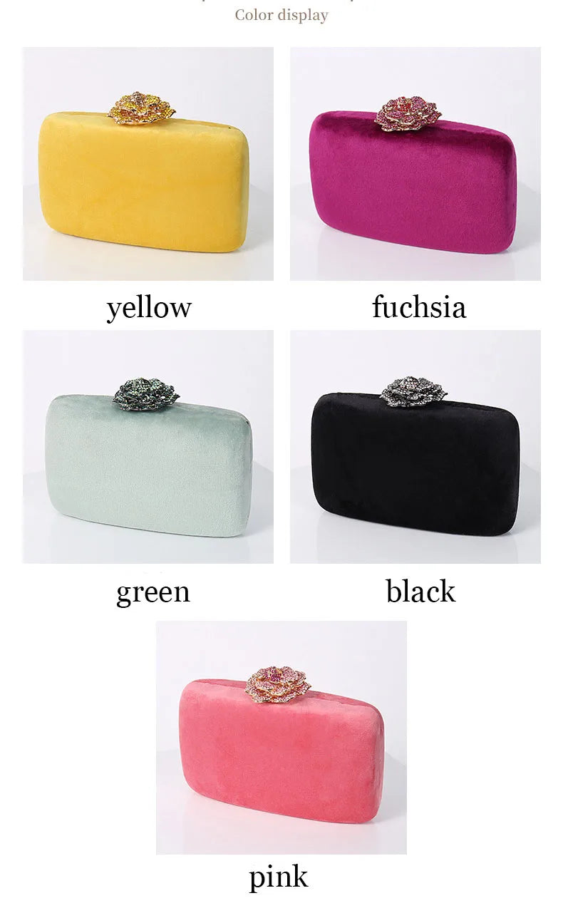 Diamonds Flower Velvet Evening Bag