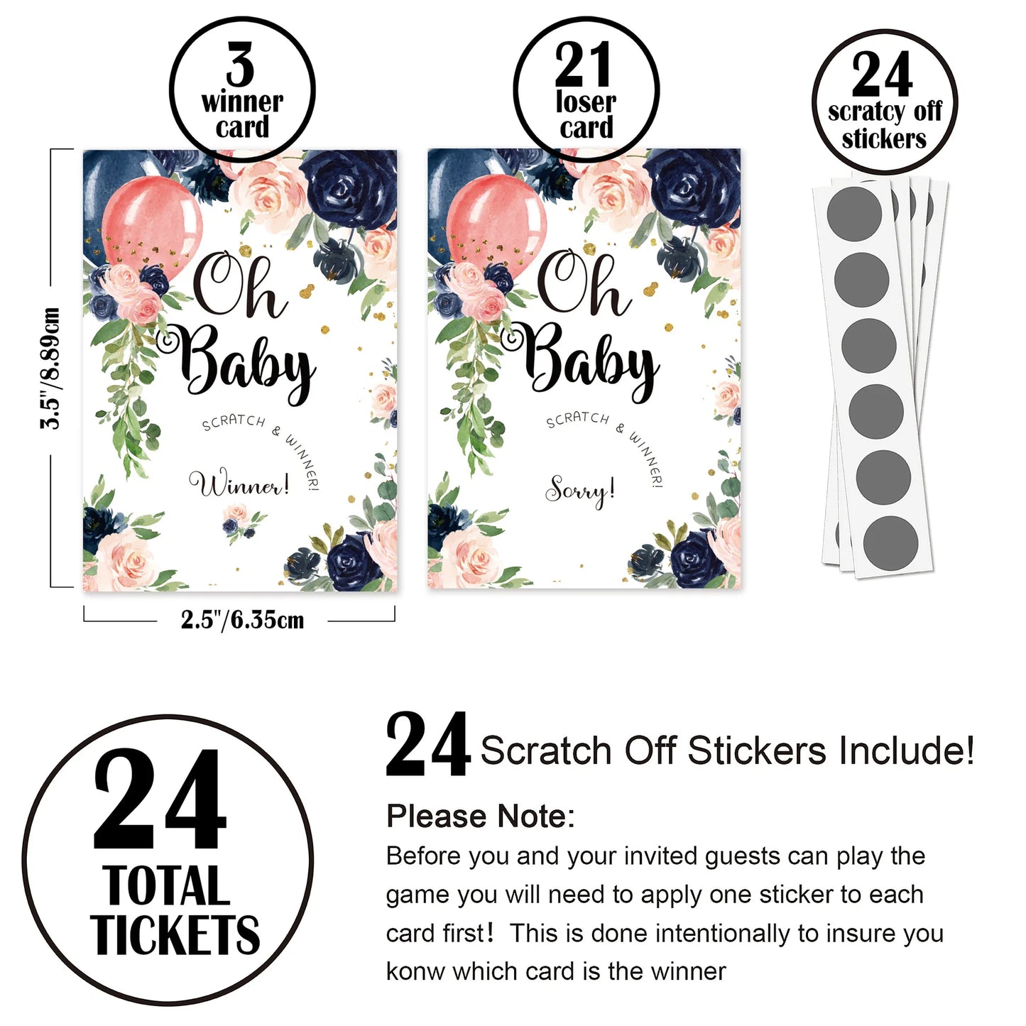 Baby Shower Party Gender Revealing Game Scratch Cards