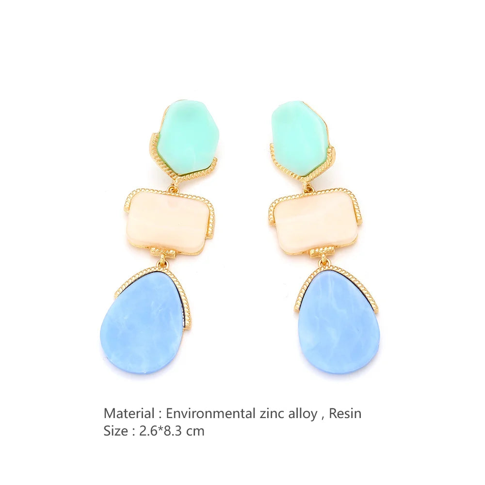 Long Geometric Style Drop Earrings