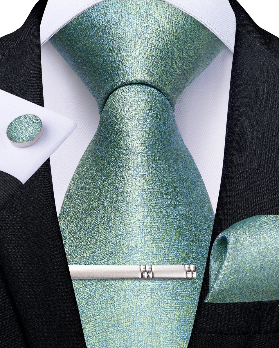 Men's Tie Set with Clip 8cm Necktie Handkerchief Cufflinks