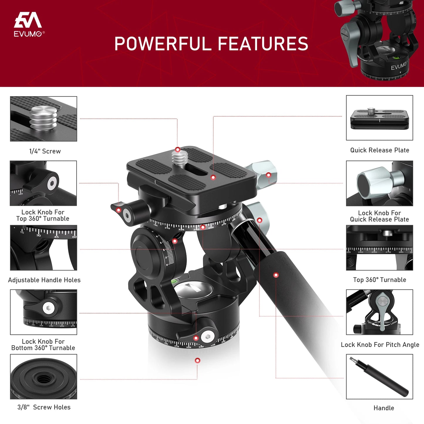 Mini Tripod Head Lightweight Panoramic Dslr Camera