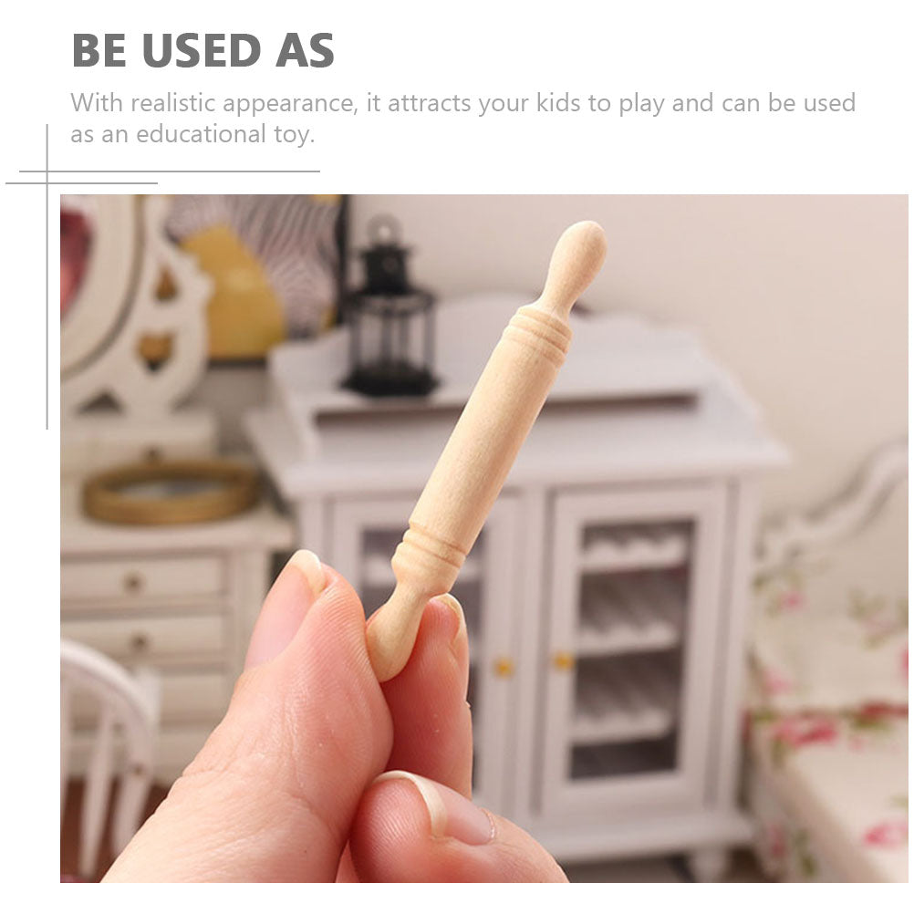 Miniature Wooden Rolling Pins for Dollhouse, Crafts & Pretend Play
