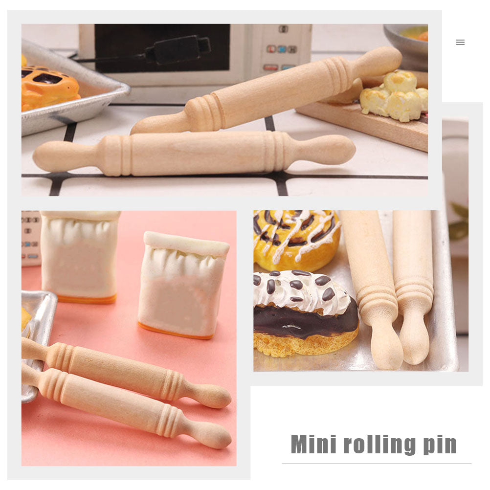 Miniature Wooden Rolling Pins for Dollhouse, Crafts & Pretend Play