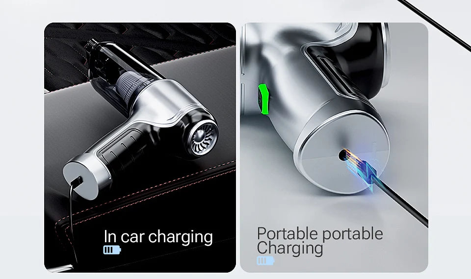 Wireless 3-in-1 Portable Car Vacuum with HEPA Filter & USB-C Charging