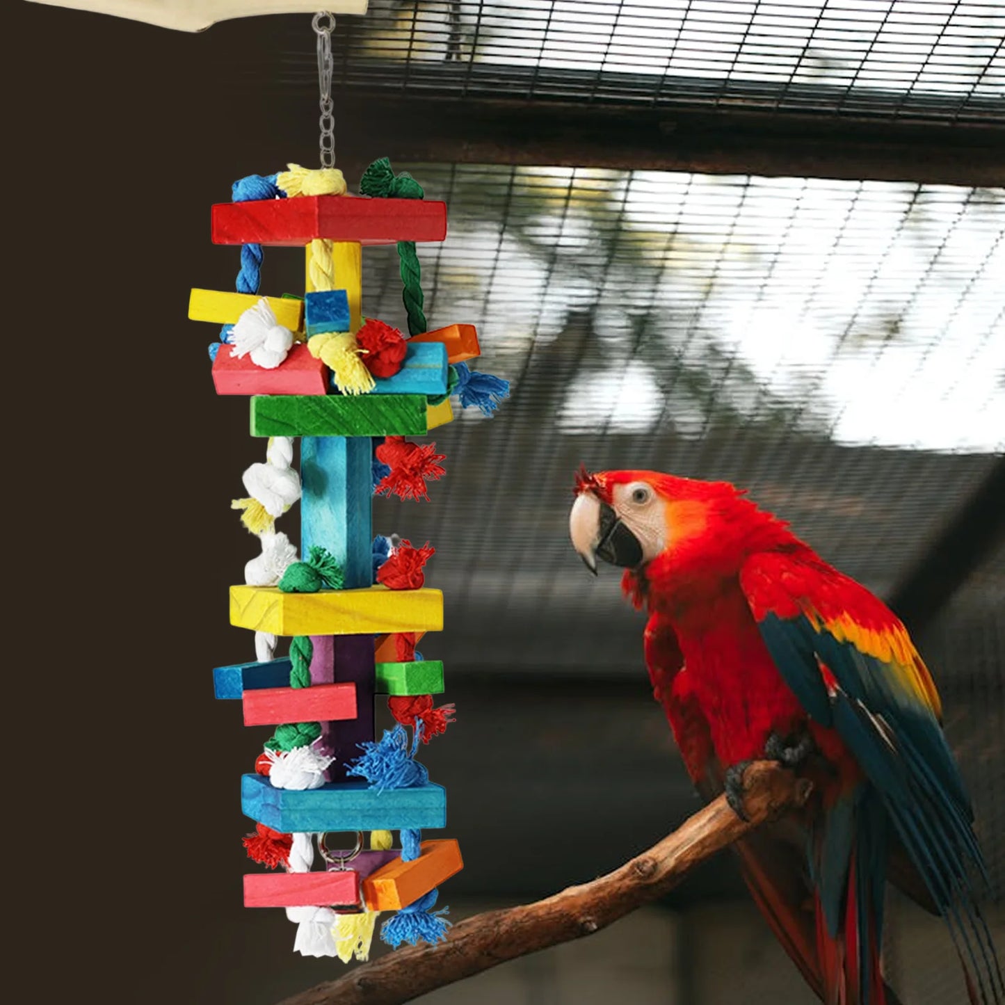 Wooden Hanging Parrot Perch & Chew Toy
