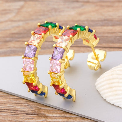 AIBEF Bohemian Colour Rainbow Crystal Stud Earrings