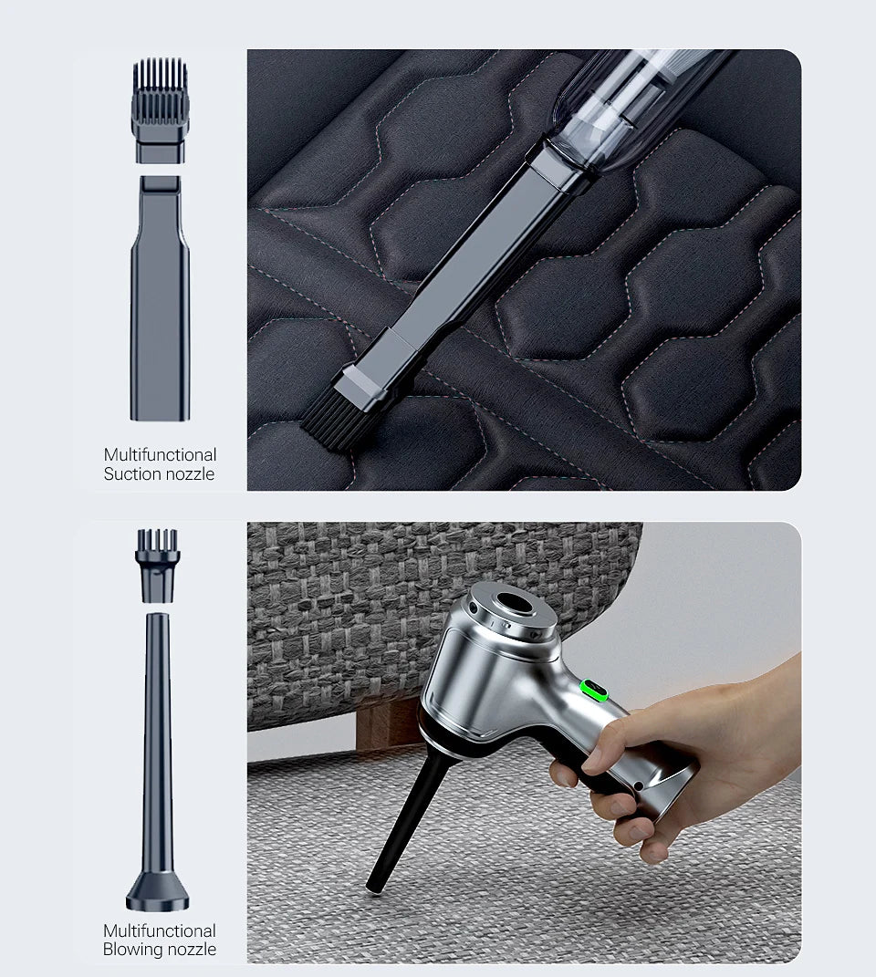 Wireless 3-in-1 Portable Car Vacuum with HEPA Filter & USB-C Charging