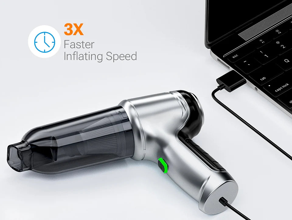 Wireless 3-in-1 Portable Car Vacuum with HEPA Filter & USB-C Charging