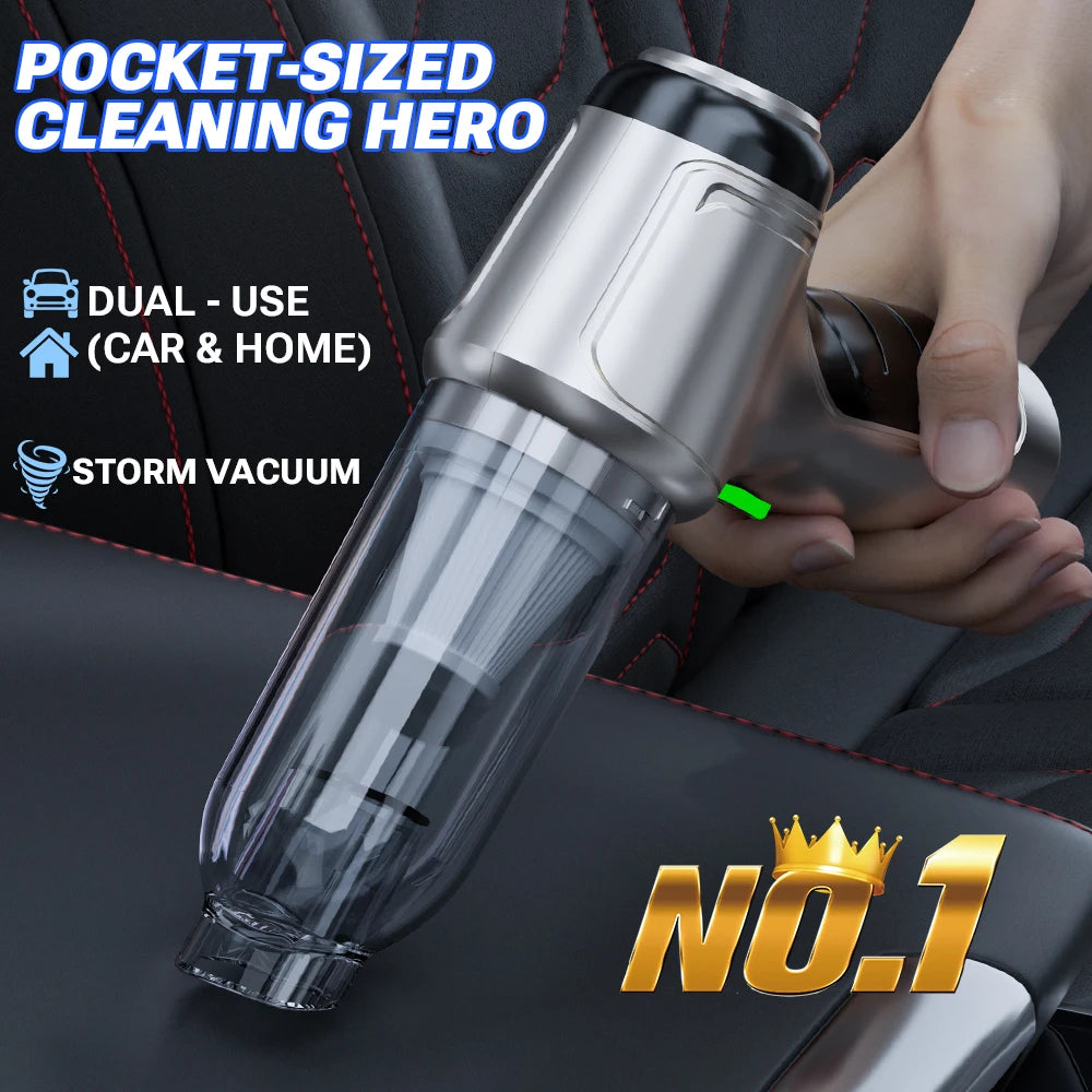Wireless 3-in-1 Portable Car Vacuum with HEPA Filter & USB-C Charging
