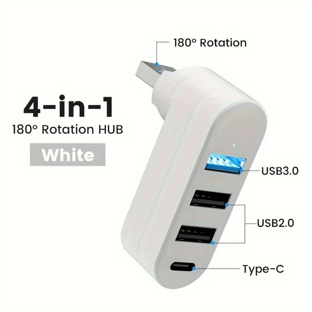 Compact 180° Rotating USB 3.0 Splitter for Laptops & PCs