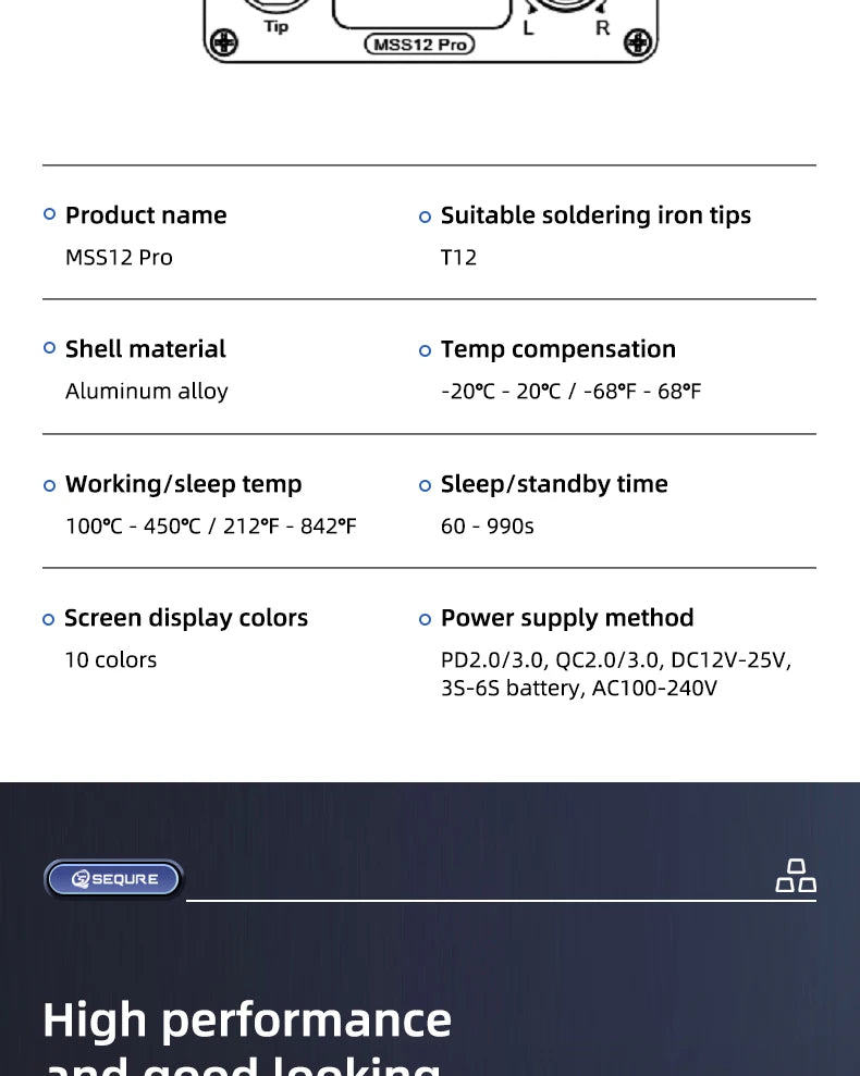 SEQURE MSS12 Pro Soldering Station Supports PD|QC|AC100-240V|3S-6S RC