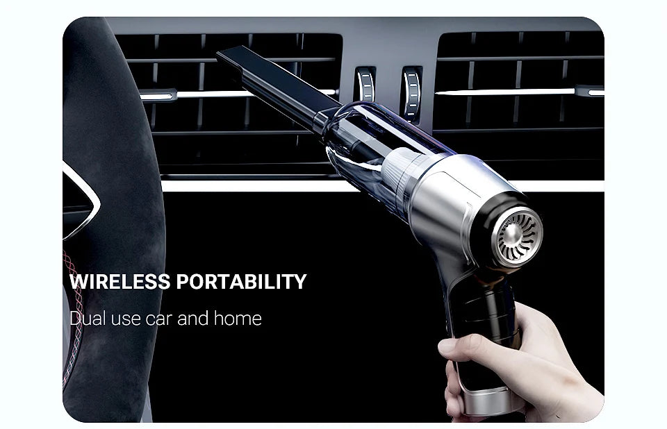 Wireless 3-in-1 Portable Car Vacuum with HEPA Filter & USB-C Charging