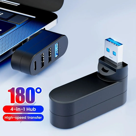 Compact 180° Rotating USB 3.0 Splitter for Laptops & PCs
