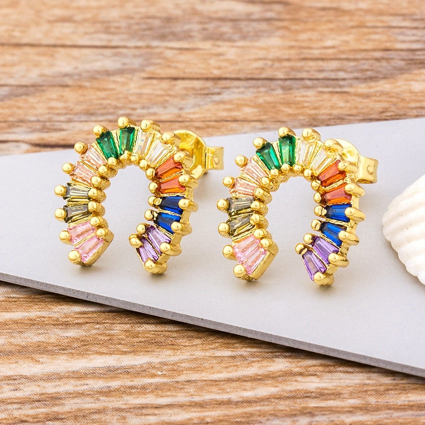 AIBEF Bohemian Colour Rainbow Crystal Stud Earrings