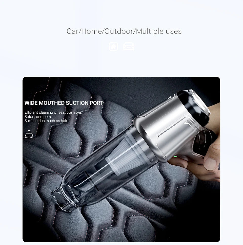 Wireless 3-in-1 Portable Car Vacuum with HEPA Filter & USB-C Charging