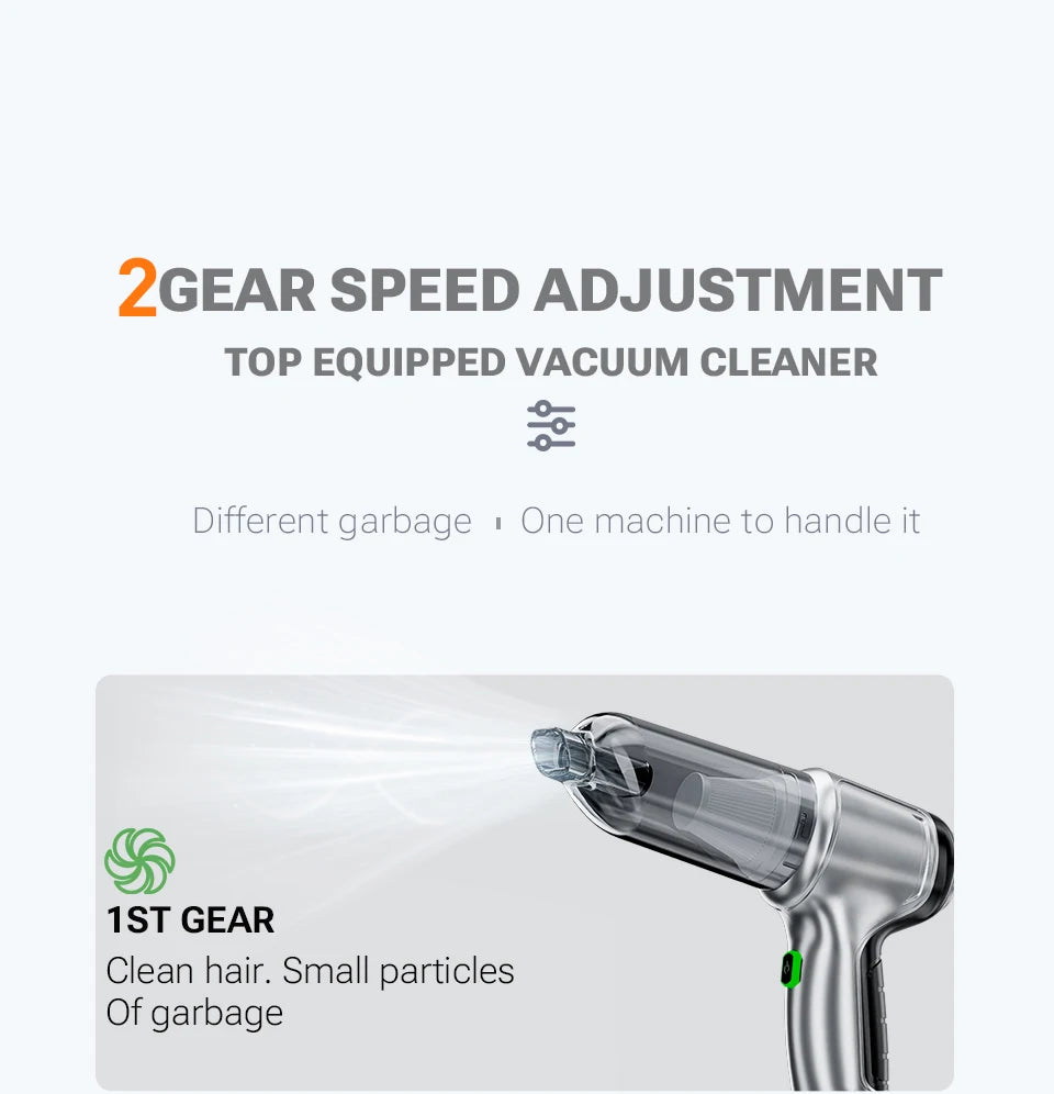 Wireless 3-in-1 Portable Car Vacuum with HEPA Filter & USB-C Charging
