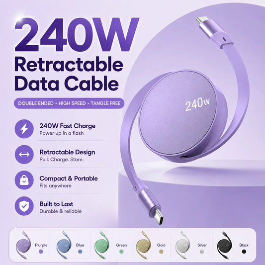 240W Retractable USB-C to USB-C Fast Charging Cable