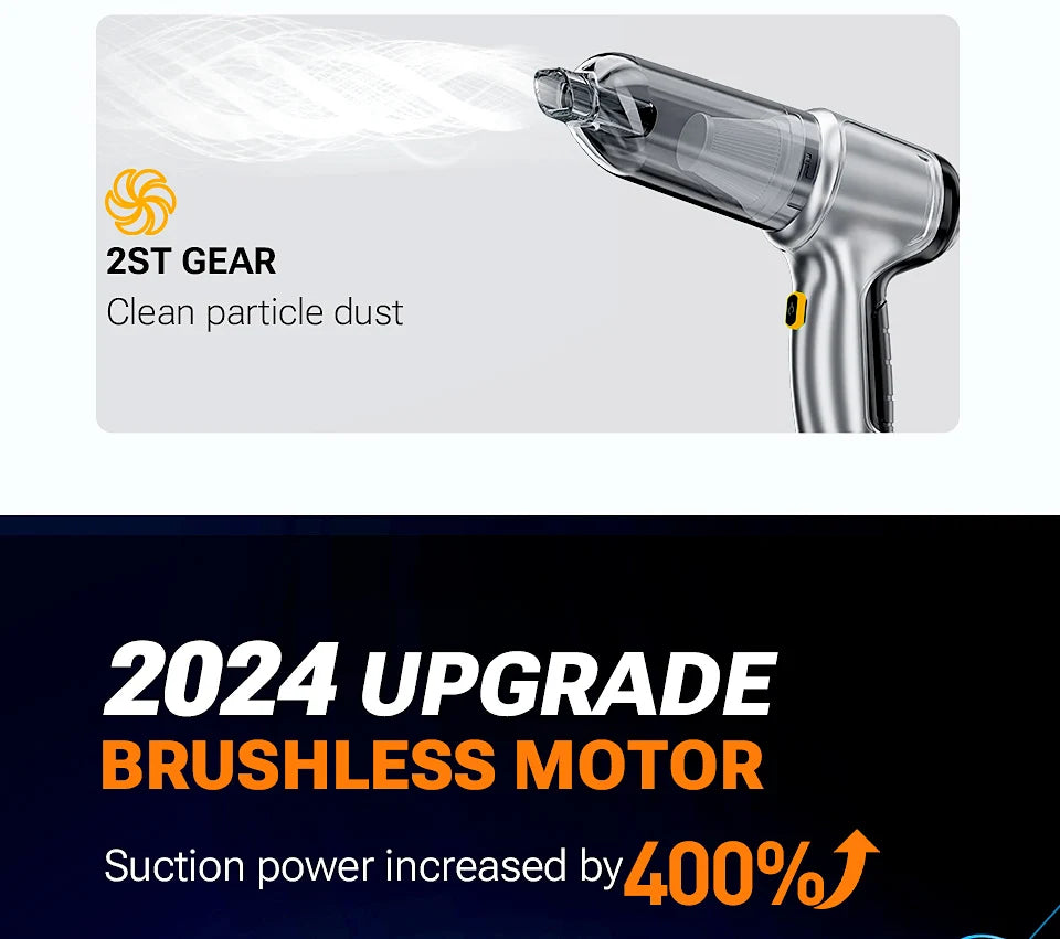Wireless 3-in-1 Portable Car Vacuum with HEPA Filter & USB-C Charging