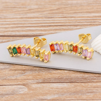 AIBEF Bohemian Colour Rainbow Crystal Stud Earrings