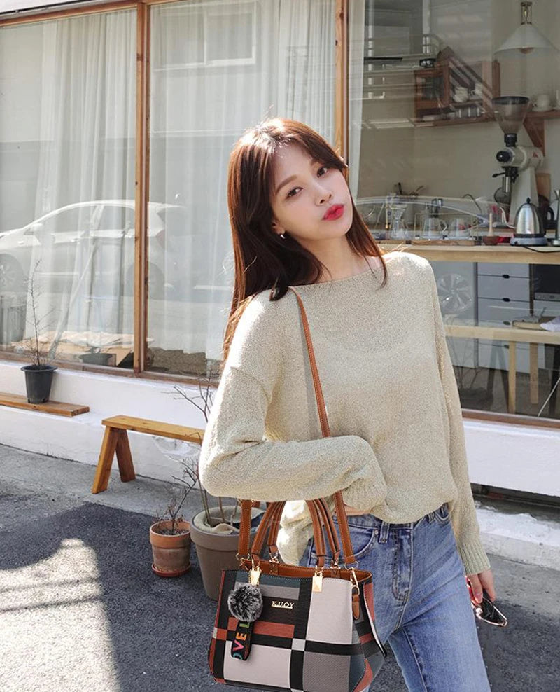 Women’s Designer Style Plaid Shoulder & Crossbody Tote Bag