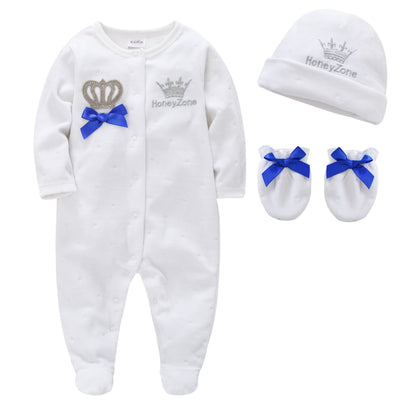 Baby Unisex Rompers with Hat and Gloves