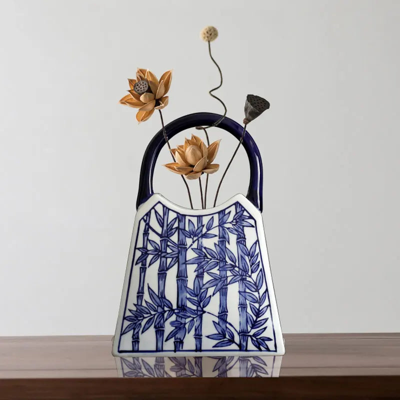 Chinese-style Blue And White Ceramic Handbag