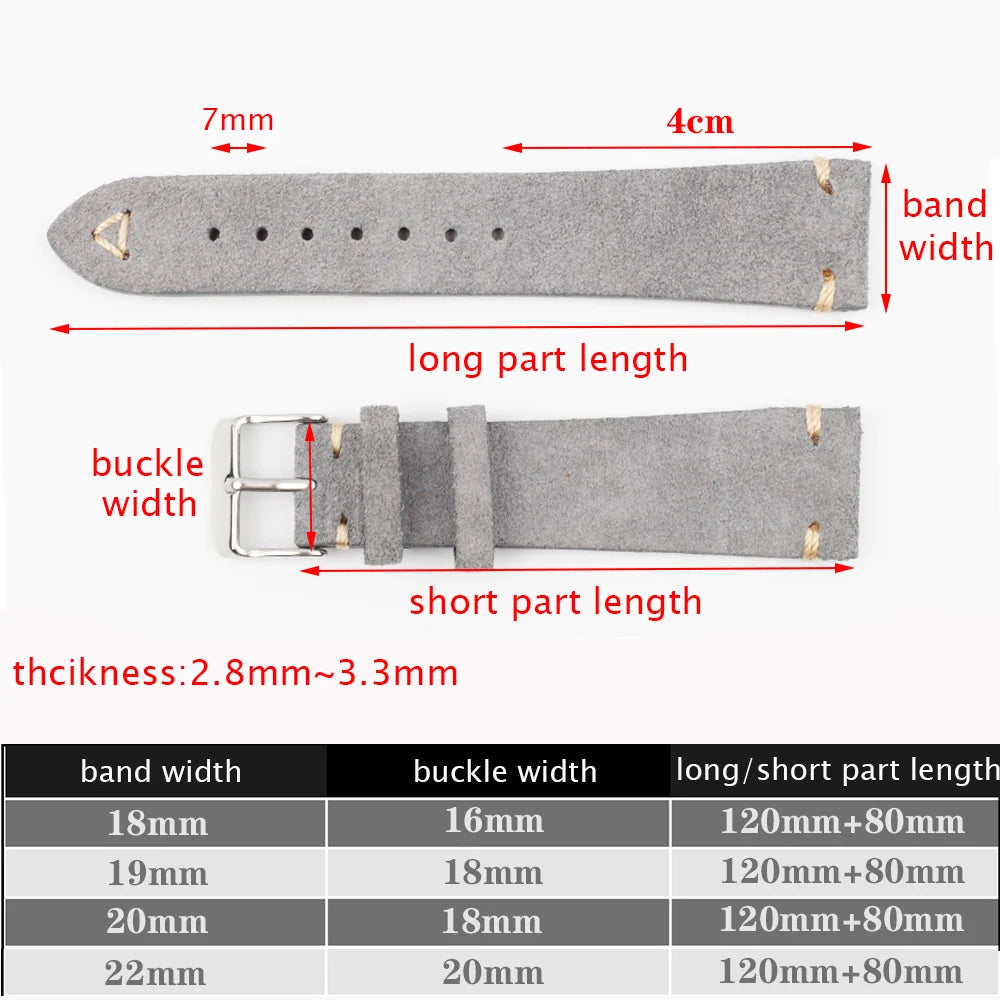 Suede Leather Watch Strap Replacement Band