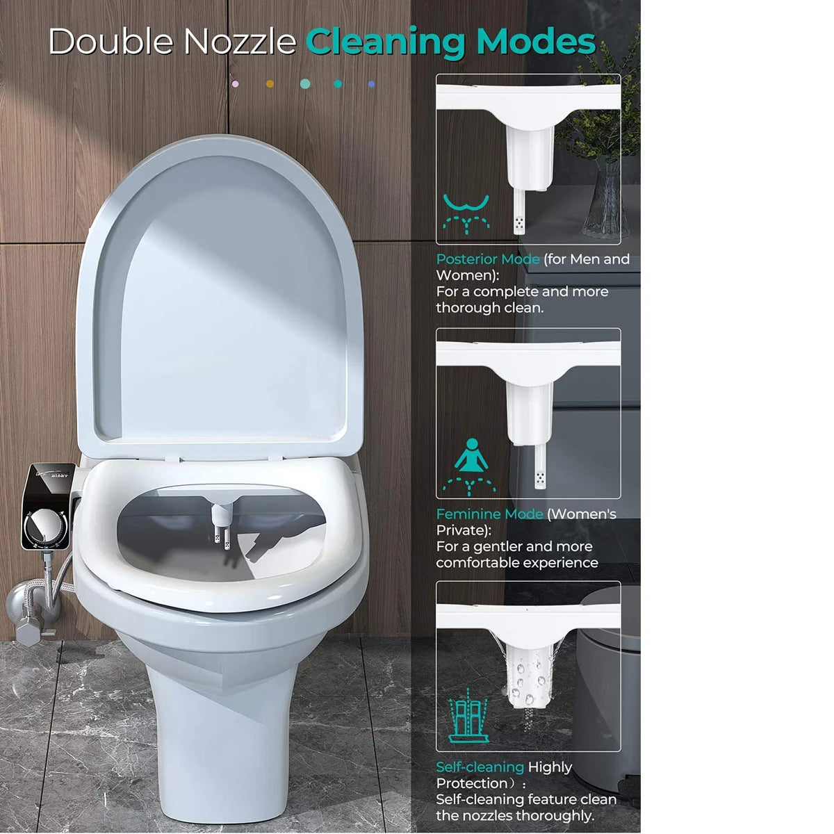 Dual Nozzle Bidet Toilet Seat Attachment