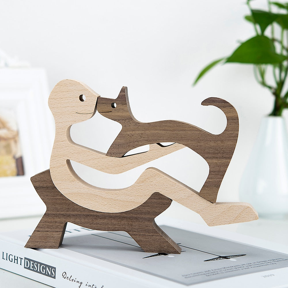 Family Puppy Wood Dog Craft  Table Ornament