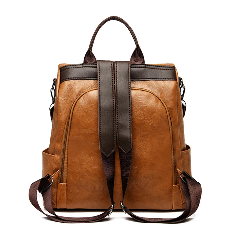 Women’s Anti-Theft PU Leather Travel Backpack