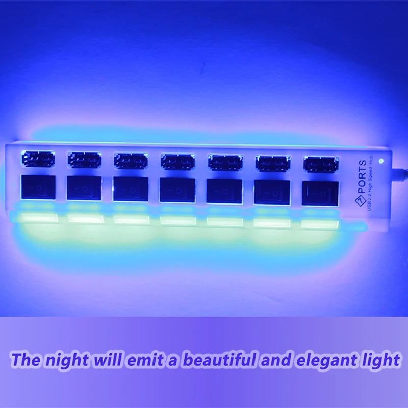 USB 2.0 Hub 4/7 Port Multi USB Splitter with Switch