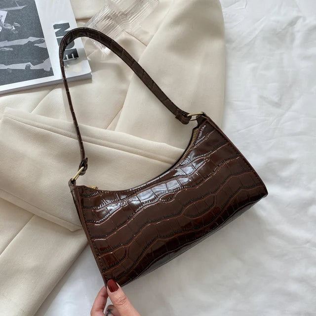 Alligator Pattern PU Leather Baguette Shoulder Bag