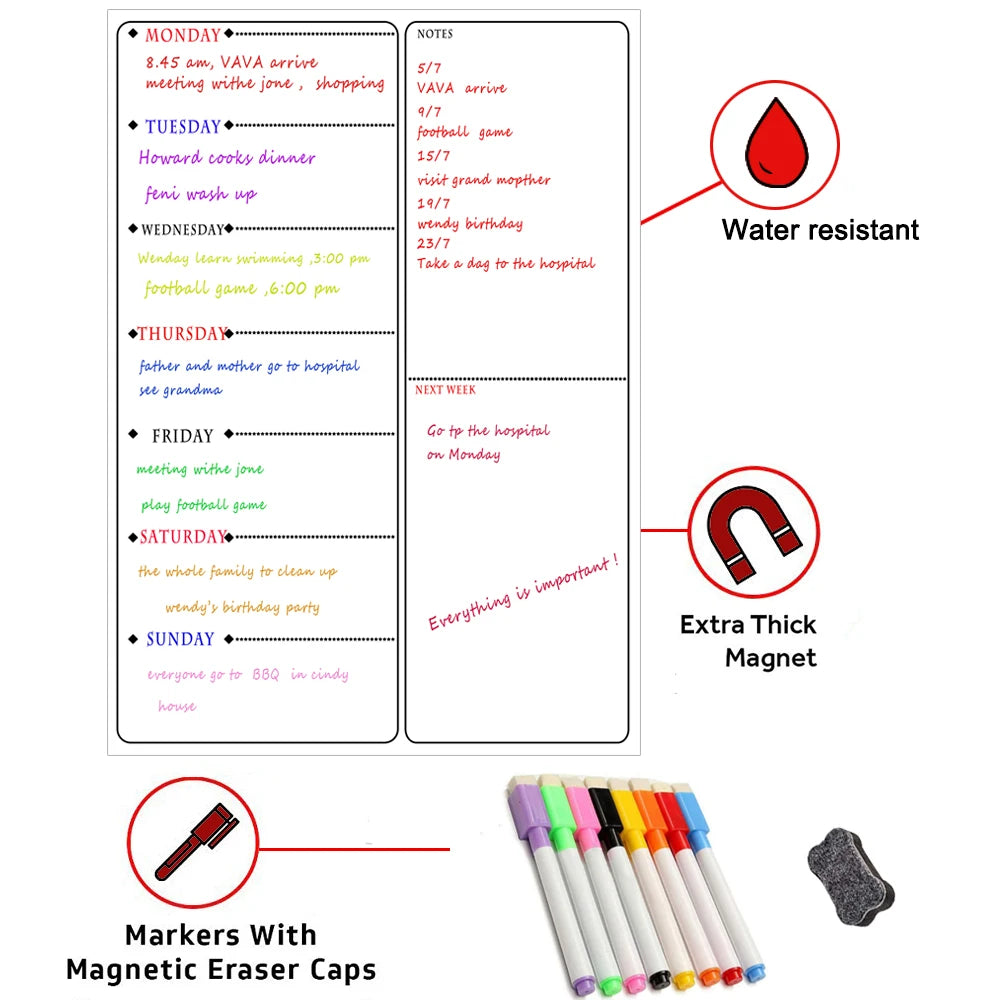 Magnetic A3 Weekly Planner Board Set for Refrigerator