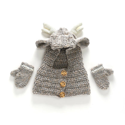 Girls Knitted Reindeer Poncho Shawl Cape Cardigan With Gloves