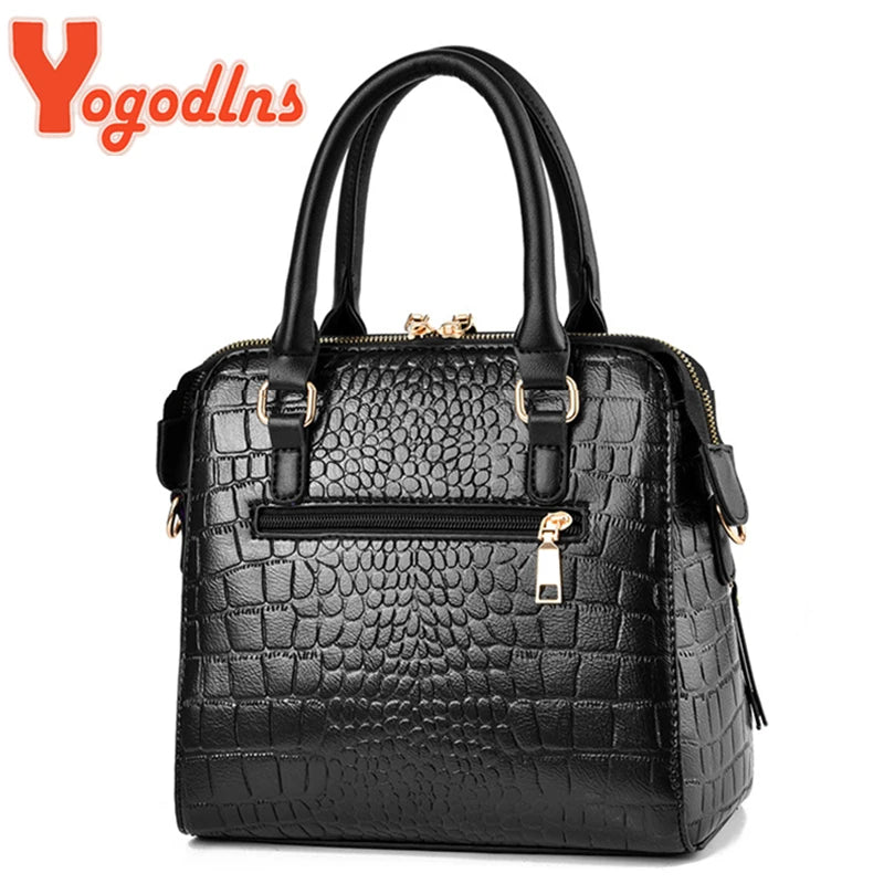 Yogodlns Crocodile Pattern Satchel Handbag