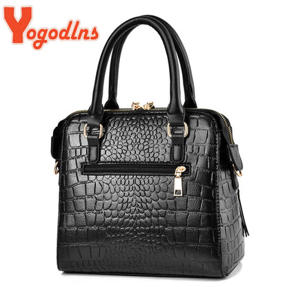 Yogodlns Crocodile Pattern Satchel Handbag