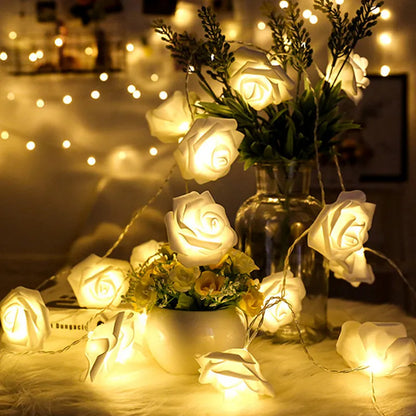 1.5M 10LED Artificial Rose Flower Garland String LED Fairy Lights