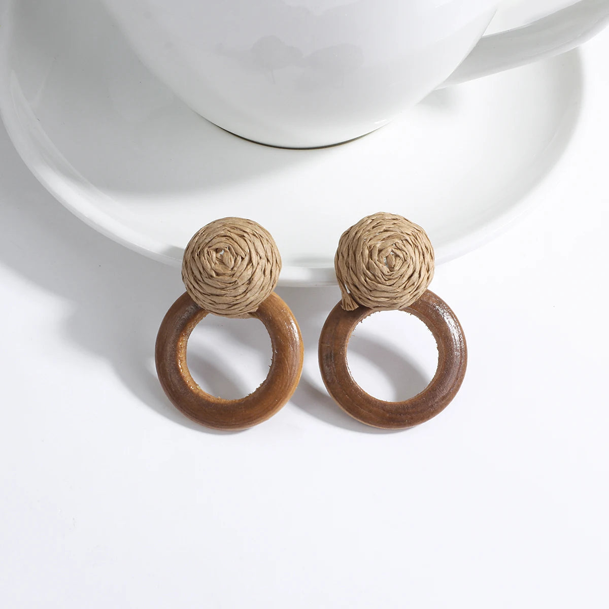 AENSOA Boho Handmade Geometric Wooden Drop Earrings
