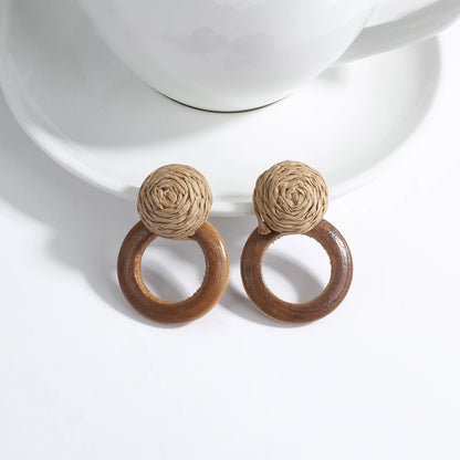 AENSOA Boho Handmade Geometric Wooden Drop Earrings