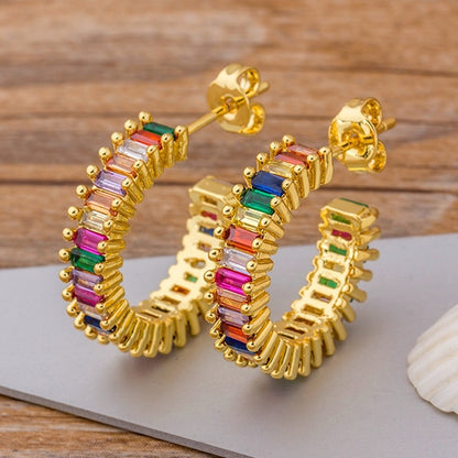 AIBEF Bohemian Colour Rainbow Crystal Stud Earrings