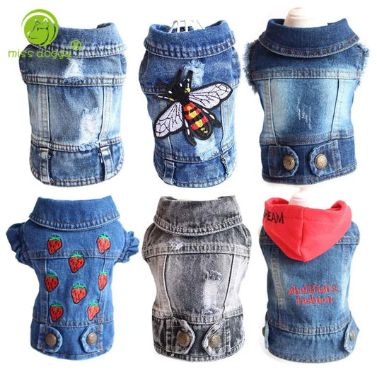 Denim Dog Jacket with Hood