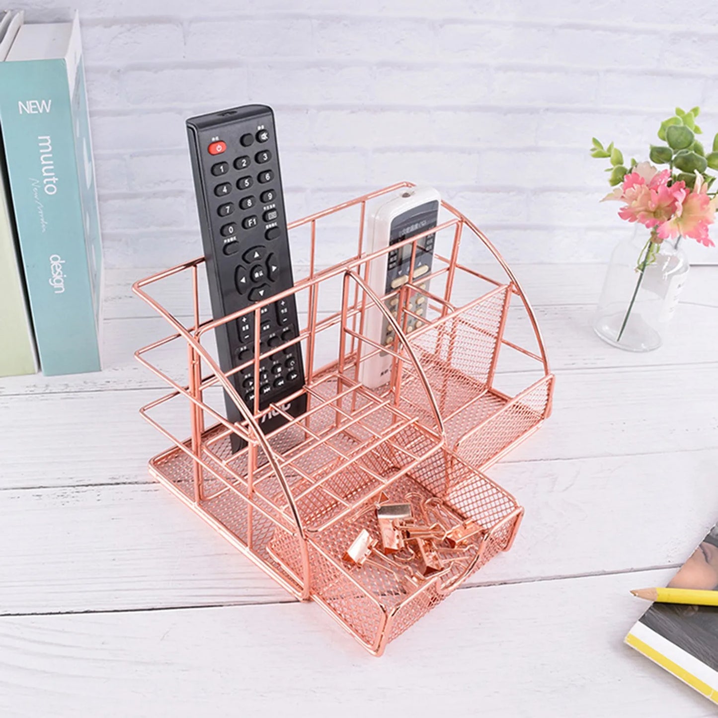 Rose Gold Mesh Desk Organizer